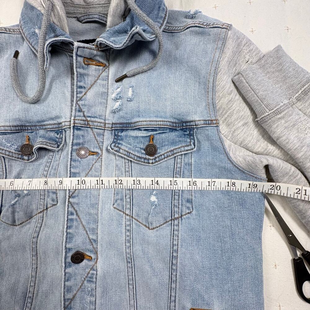 Hollister Mixed Media Jean Jacket Hoodie Women's M Blue Denim Streetwear - Picture 10 of 11